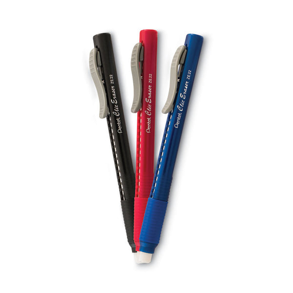 Pentel® Clic Eraser Grip Eraser, For Pencil Marks, White Eraser, Randomly Assorted Barrel Color, 3/Pack (PENZE21BP3K6)