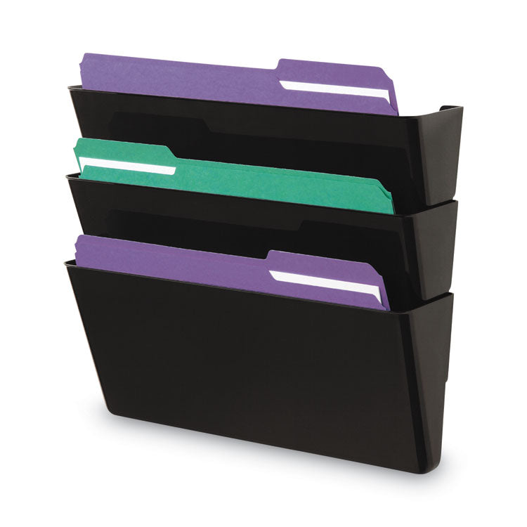 Universal® Wall File Pockets, 3 Sections, Letter Size,13" x 4.13" x 14.5", Black, 3/Pack (UNV08121)