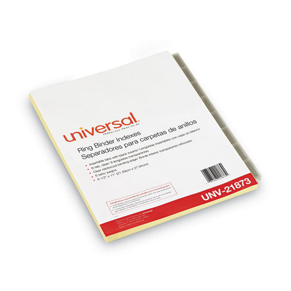 Universal® Insertable Tab Index, 8-Tab, 11 x 8.5, Buff, Clear Tabs, 6 Sets (UNV21873)