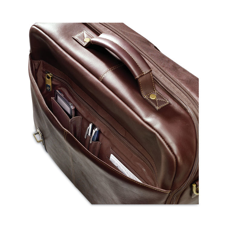 Samsonite® Leather Flapover Case, Fits Devices Up to 15.6", Leather, 16 x 6 x 13, Brown (SML457981139) Each