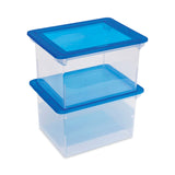 Storex Plastic File Tote, Letter/Legal Files, 18.5" x 14.25" x 10.88", Clear/Blue (STX61508U01C)