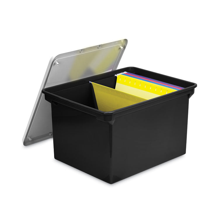 Storex Plastic File Tote, Letter/Legal Files, 18.5" x 14.25" x 10.88", Black/Clear (STX61528U01C)