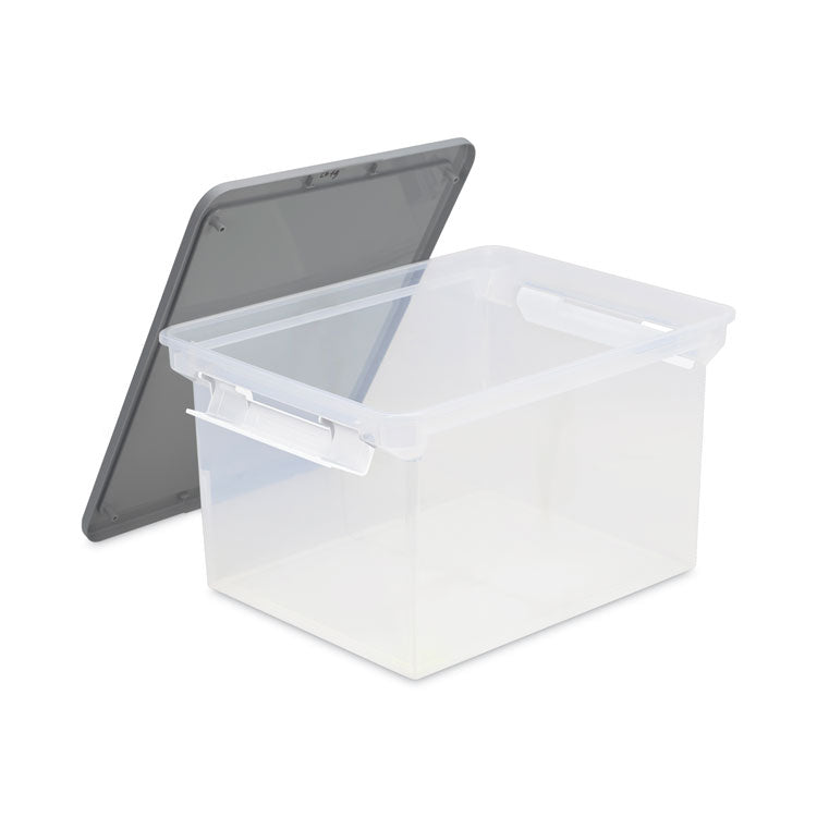 Storex Portable File Tote with Locking Handles, Letter/Legal Files, 18.5" x 14.25" x 10.88", Clear/Silver (STX61530U01C) Each