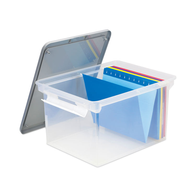 Storex Portable File Tote with Locking Handles, Letter/Legal Files, 18.5" x 14.25" x 10.88", Clear/Silver (STX61530U01C) Each