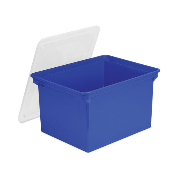 Storex Plastic File Tote, Letter/Legal Files, 18.5" x 14.25" x 10.88", Blue/Clear (STX61554U01C) Each