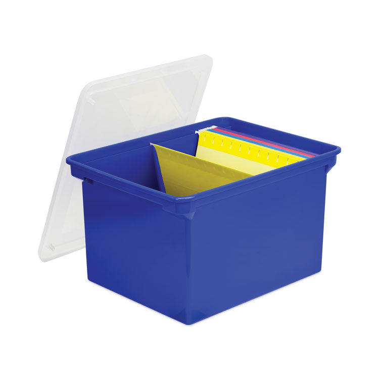 Storex Plastic File Tote, Letter/Legal Files, 18.5" x 14.25" x 10.88", Blue/Clear (STX61554U01C) Each