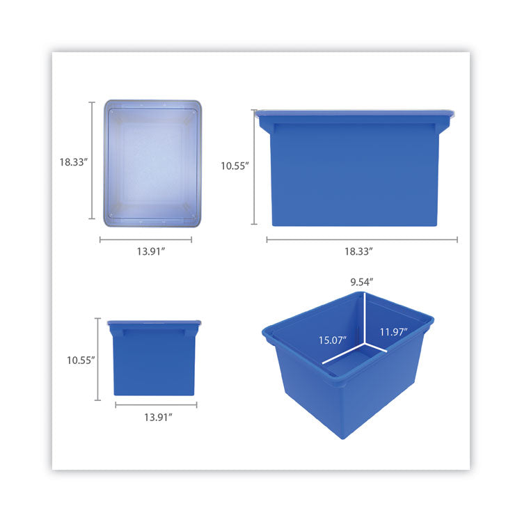 Storex Plastic File Tote, Letter/Legal Files, 18.5" x 14.25" x 10.88", Blue/Clear (STX61554U01C) Each