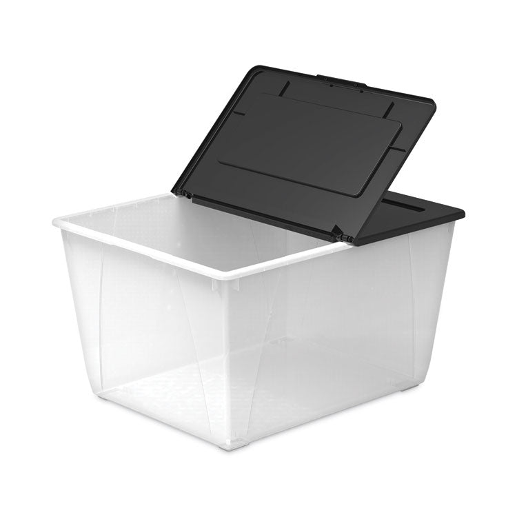 Storex Storage Tote, 16 gal, 22.7" x 18.25" x 12.86", Clear/Black (STX00900U04C) Each