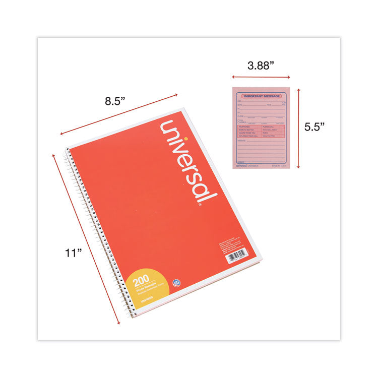 Universal® Wirebound Message Books, Two-Part Carbonless, 5.5 x 3.88, 4 Forms/Sheet, 200 Forms Total (UNV48005)