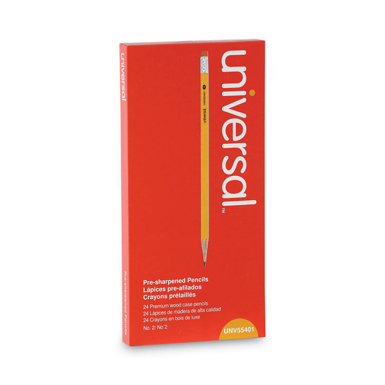 Universal™ #2 Pre-Sharpened Woodcase Pencil, HB (#2), Black Lead, Yellow Barrel, 24/Pack (UNV55401)