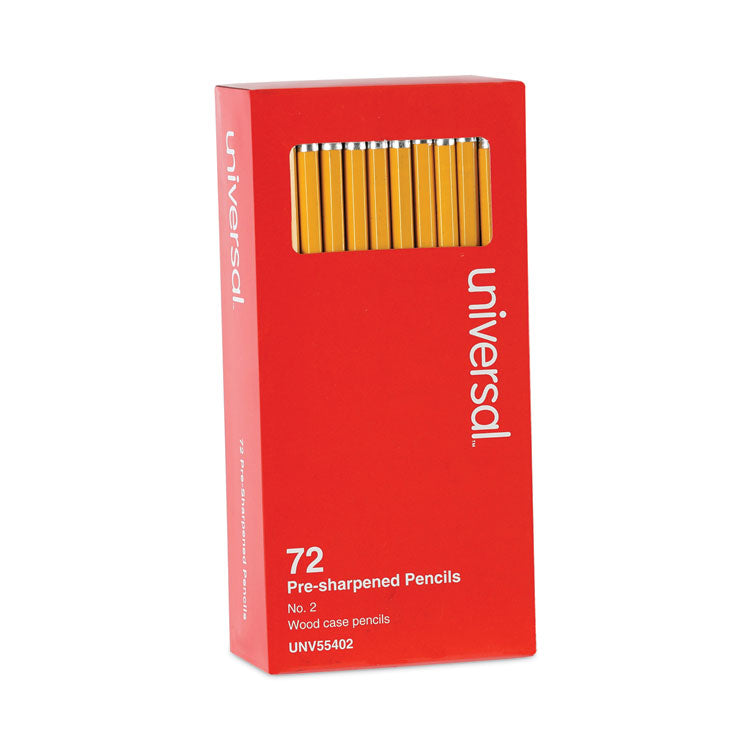 Universal™ #2 Pre-Sharpened Woodcase Pencil, HB (#2), Black Lead, Yellow Barrel, 72/Pack (UNV55402)