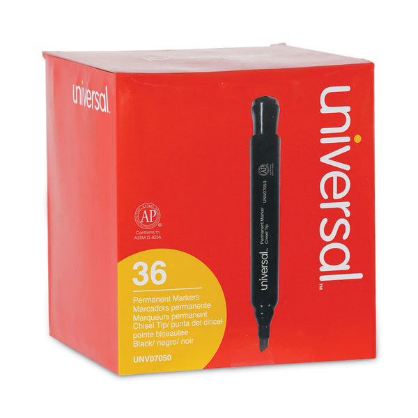 Universal™ Chisel Tip Permanent Marker Value Pack, Broad Chisel Tip, Black, 36/Pack (UNV07050)
