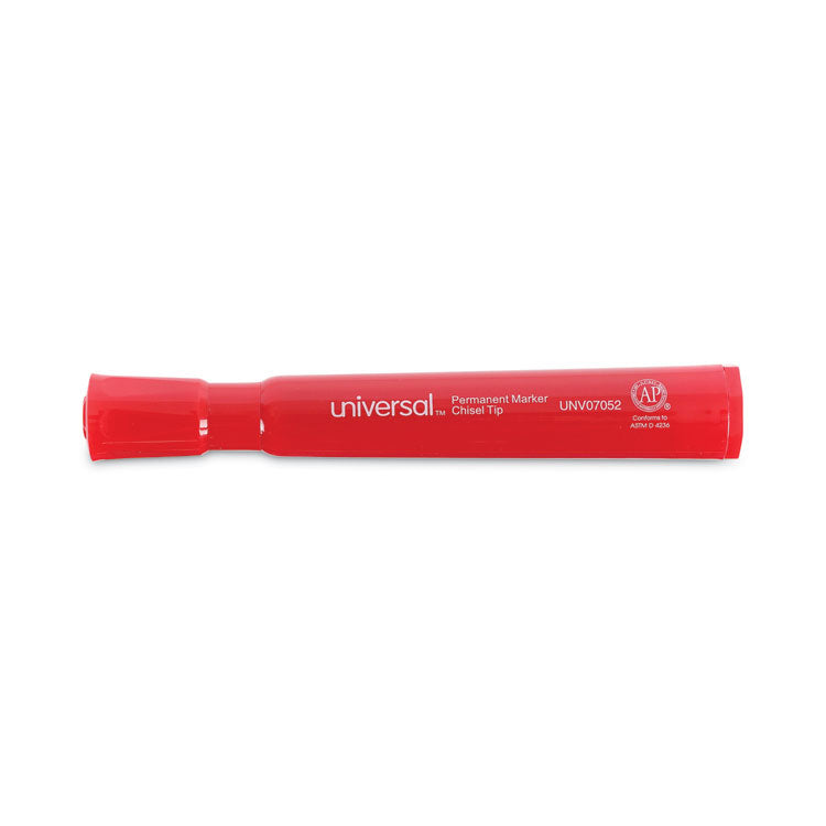 Universal™ Chisel Tip Permanent Marker, Broad Chisel Tip, Red, Dozen (UNV07052)