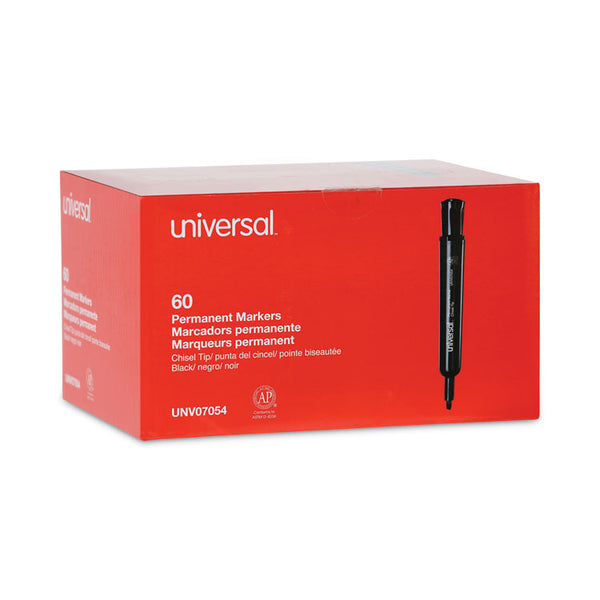 Universal™ Chisel Tip Permanent Marker Value Pack, Broad Chisel Tip, Black, 60/Pack (UNV07054)