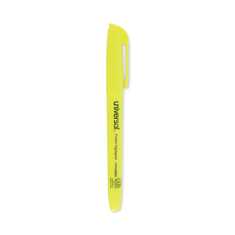 Universal™ Pocket Highlighter Value Pack, Fluorescent Yellow Ink, Chisel Tip, Yellow Barrel, 36/Pack (UNV08856)