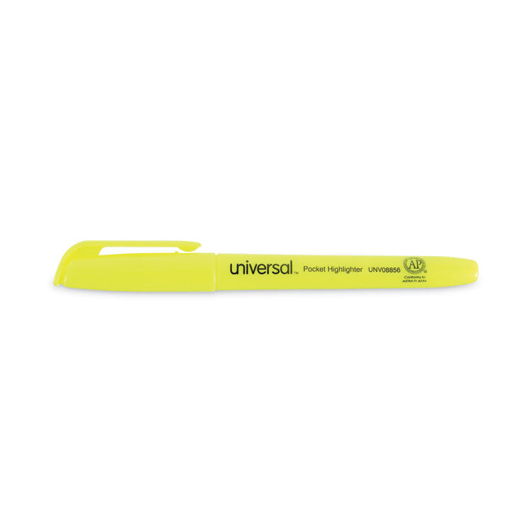 Universal™ Pocket Highlighter Value Pack, Fluorescent Yellow Ink, Chisel Tip, Yellow Barrel, 36/Pack (UNV08856)