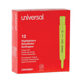 Universal™ Desk Highlighters, Fluorescent Yellow Ink, Chisel Tip, Yellow Barrel, Dozen (UNV08861) Case of 12