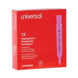 Universal™ Desk Highlighters, Fluorescent Pink Ink, Chisel Tip, Pink Barrel, Dozen (UNV08865) Case of 12