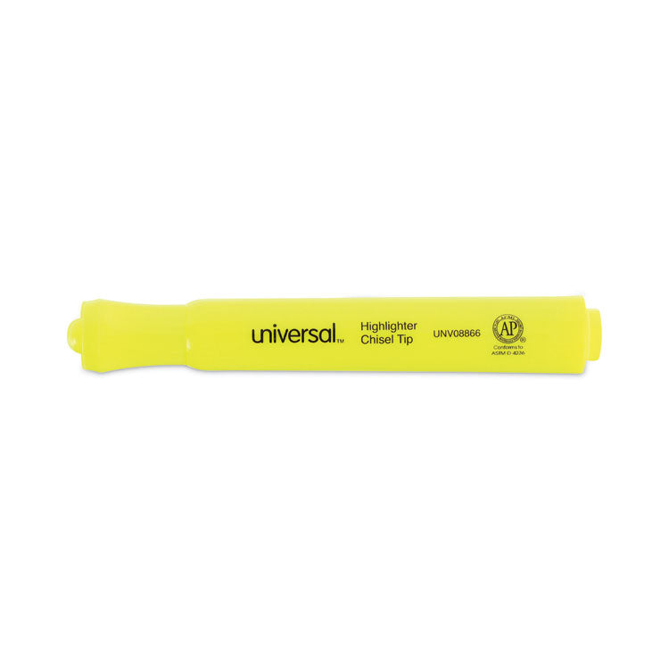 Universal™ Desk Highlighter Value Pack, Fluorescent Yellow Ink, Chisel Tip, Yellow Barrel, 36/Pack (UNV08866)