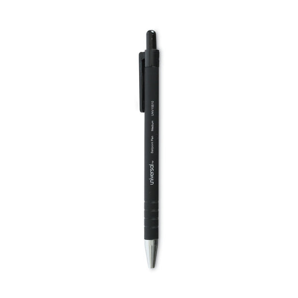 Universal™ Ballpoint Pen, Retractable, Medium 1 mm, Black Ink, Black Barrel, Dozen (UNV15510)