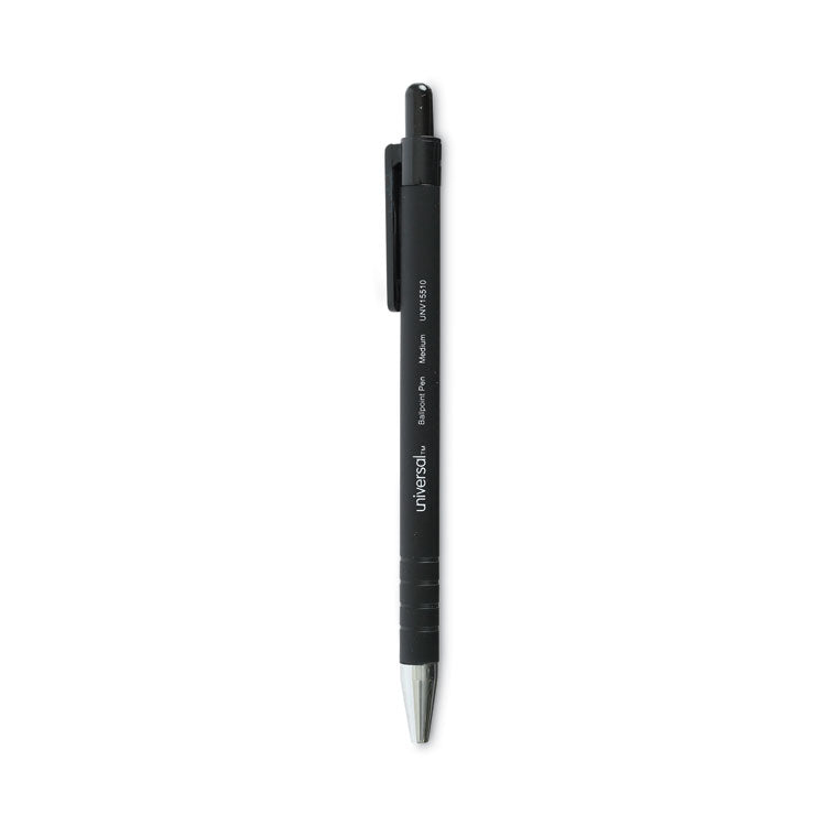 Universal™ Ballpoint Pen, Retractable, Medium 1 mm, Black Ink, Black Barrel, Dozen (UNV15510) Pack of 12