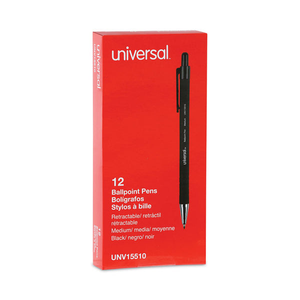 Universal™ Ballpoint Pen, Retractable, Medium 1 mm, Black Ink, Black Barrel, Dozen (UNV15510)