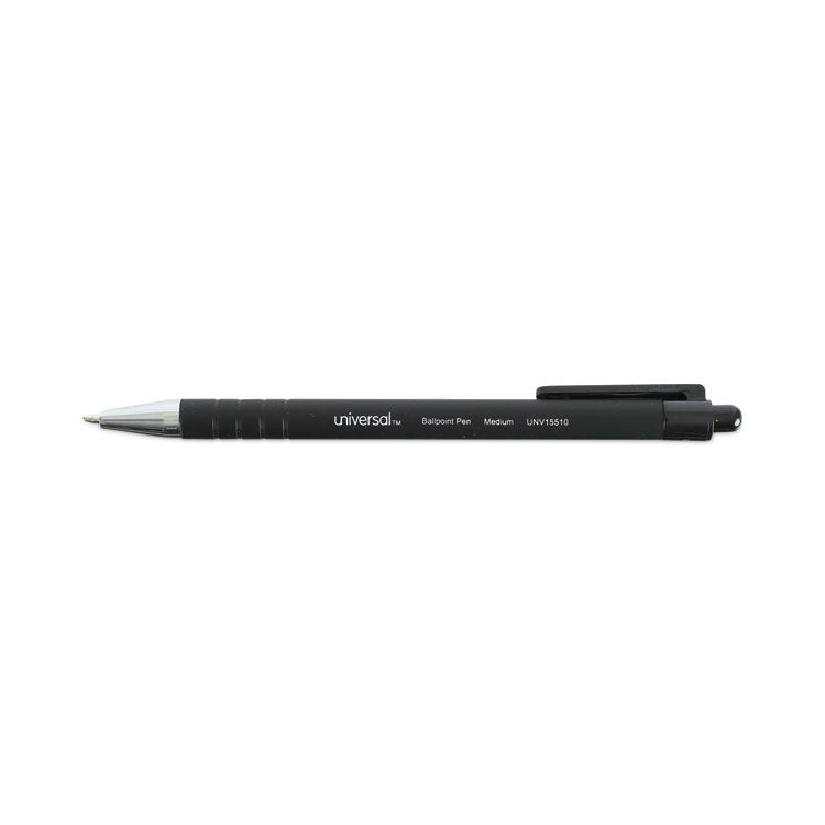 Universal™ Ballpoint Pen, Retractable, Medium 1 mm, Black Ink, Black Barrel, Dozen (UNV15510) Pack of 12