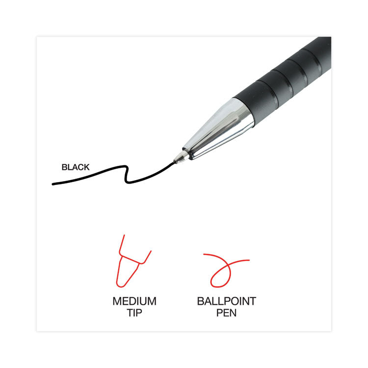 Universal™ Ballpoint Pen, Retractable, Medium 1 mm, Black Ink, Black Barrel, Dozen (UNV15510) Pack of 12