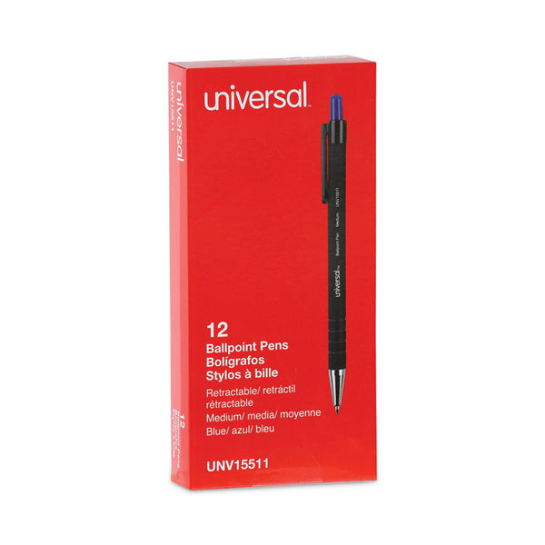 Universal™ Ballpoint Pen, Retractable, Medium 1 mm, Blue Ink, Blue Barrel, Dozen (UNV15511)