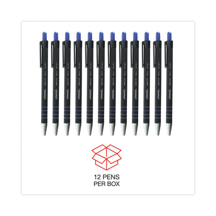 Universal™ Ballpoint Pen, Retractable, Medium 1 mm, Blue Ink, Blue Barrel, Dozen (UNV15511)