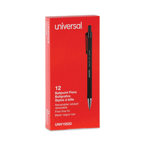 Universal™ Ballpoint Pen, Retractable, Fine 0.7 mm, Black Ink, Black Barrel, Dozen (UNV15520)