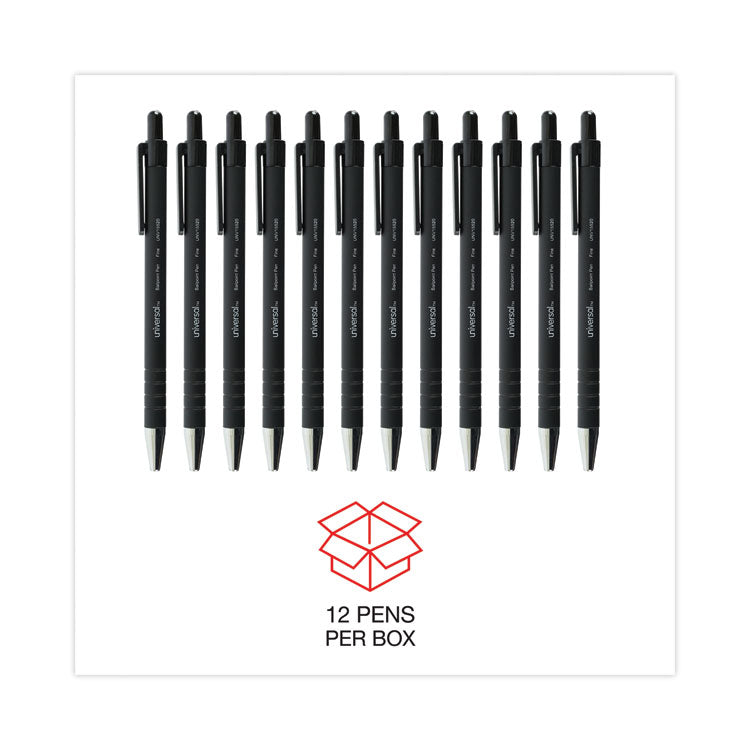 Universal™ Ballpoint Pen, Retractable, Fine 0.7 mm, Black Ink, Black Barrel, Dozen (UNV15520)