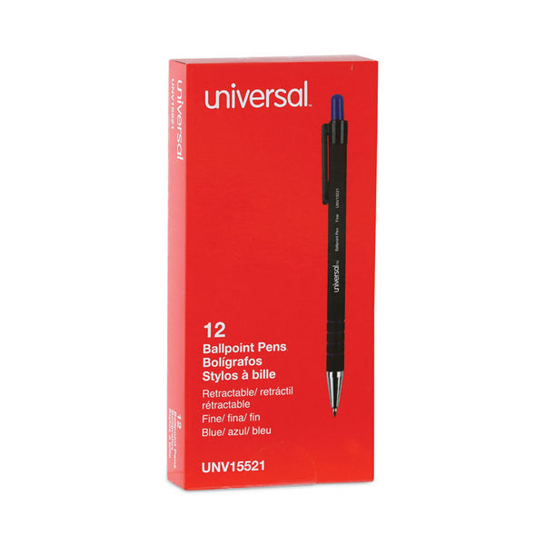 Universal™ Ballpoint Pen, Retractable, Fine 0.7 mm, Blue Ink, Blue Barrel, Dozen (UNV15521)