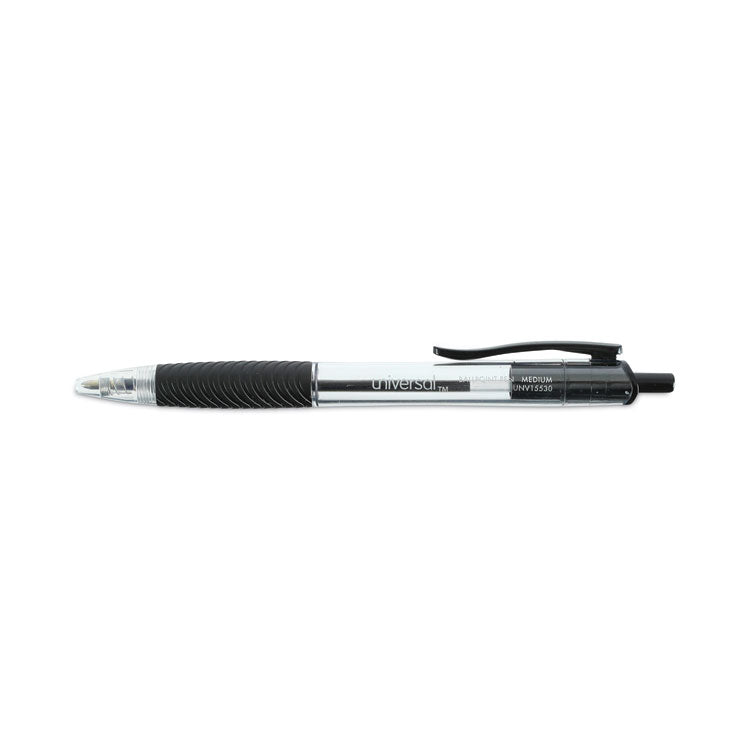 Universal™ Comfort Grip Ballpoint Pen, Retractable, Medium 1 mm, Black Ink, Clear/Black Barrel, Dozen (UNV15530)