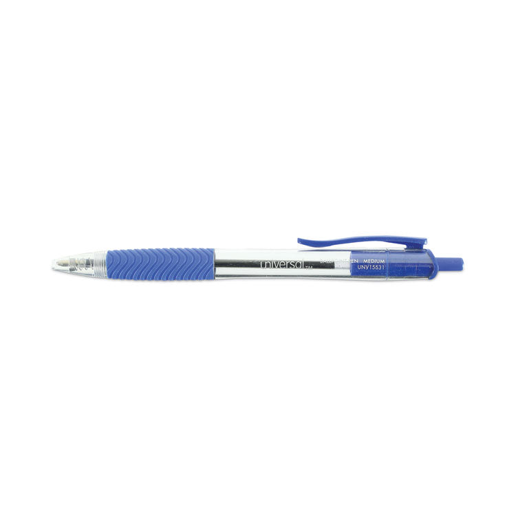 Universal™ Comfort Grip Ballpoint Pen, Retractable, Medium 1 mm, Blue Ink, Clear/Blue Barrel, Dozen (UNV15531) 1 Dozen