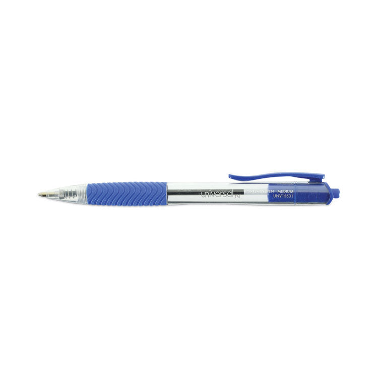 Universal™ Comfort Grip Ballpoint Pen, Retractable, Medium 1 mm, Blue Ink, Clear/Blue Barrel, Dozen (UNV15531) 1 Dozen