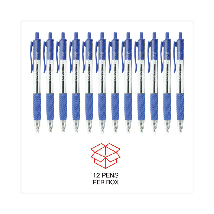 Universal™ Comfort Grip Ballpoint Pen, Retractable, Medium 1 mm, Blue Ink, Clear/Blue Barrel, Dozen (UNV15531) 1 Dozen