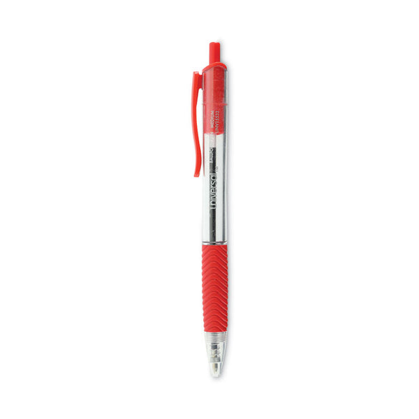 Universal™ Comfort Grip Ballpoint Pen, Retractable, Medium 1 mm, Red Ink, Clear/Red Barrel, Dozen (UNV15532)