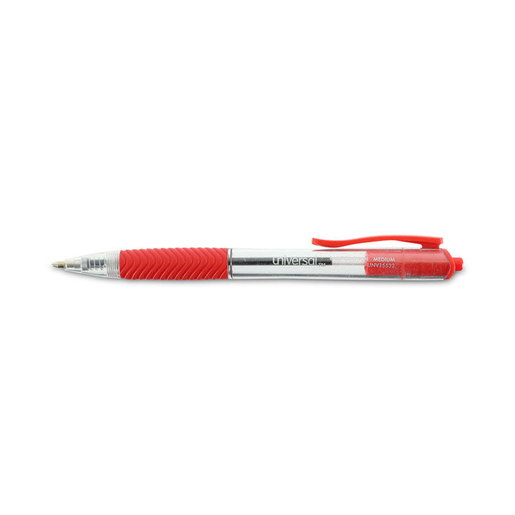Universal™ Comfort Grip Ballpoint Pen, Retractable, Medium 1 mm, Red Ink, Clear/Red Barrel, Dozen (UNV15532) 1 Dozen