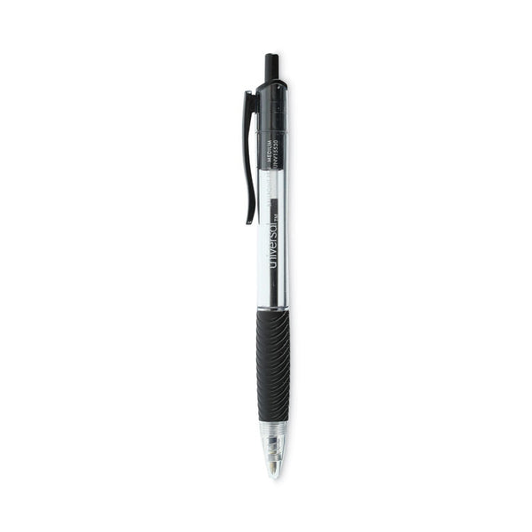 Universal™ Comfort Grip Ballpoint Pen, Retractable, Medium 1 mm, Black Ink, Clear/Black Barrel, 48/Pack (UNV15533)