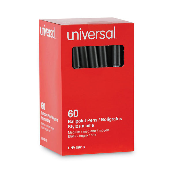 Universal™ Ballpoint Pen Value Pack, Stick, Medium 1 mm, Black Ink, Gray/Black Barrel, 60/Pack (UNV15613)