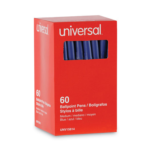 Universal™ Ballpoint Pen Value Pack, Stick, Medium 1 mm, Blue Ink, Gray/Blue Barrel, 60/Pack (UNV15614)