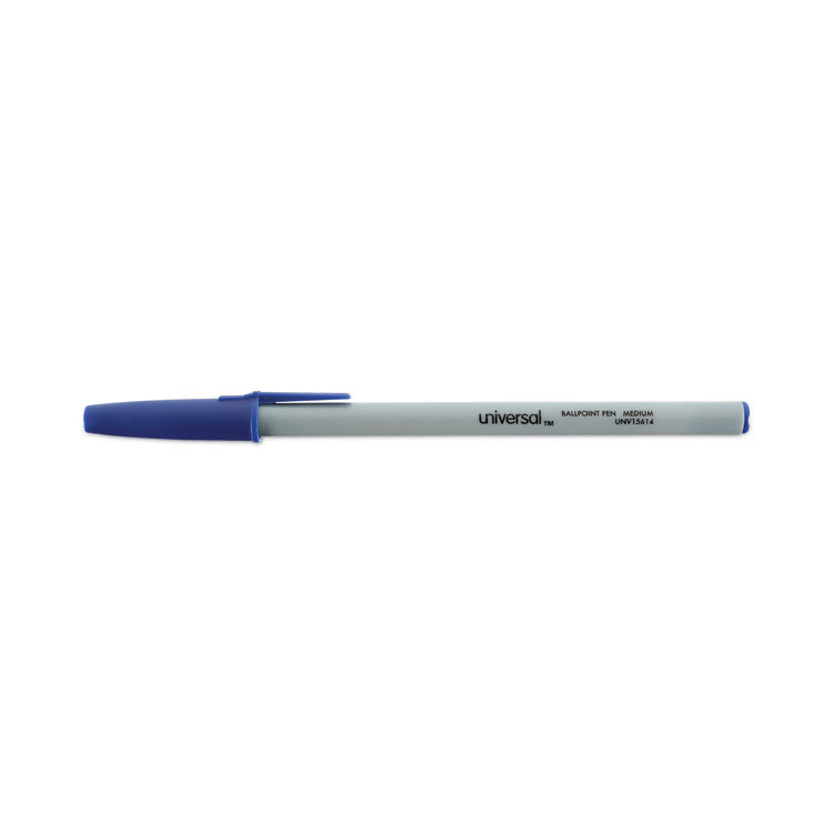 Universal™ Ballpoint Pen Value Pack, Stick, Medium 1 mm, Blue Ink, Gray/Blue Barrel, 60/Pack (UNV15614)