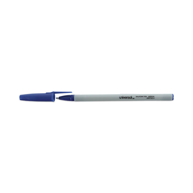 Universal™ Ballpoint Pen Value Pack, Stick, Medium 1 mm, Blue Ink, Gray/Blue Barrel, 60/Pack (UNV15614)