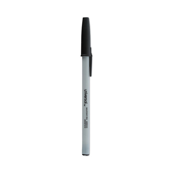 Universal™ Ballpoint Pen, Stick, Medium 1 mm, Black Ink, Gray/Black Barrel, Dozen (UNV27410)