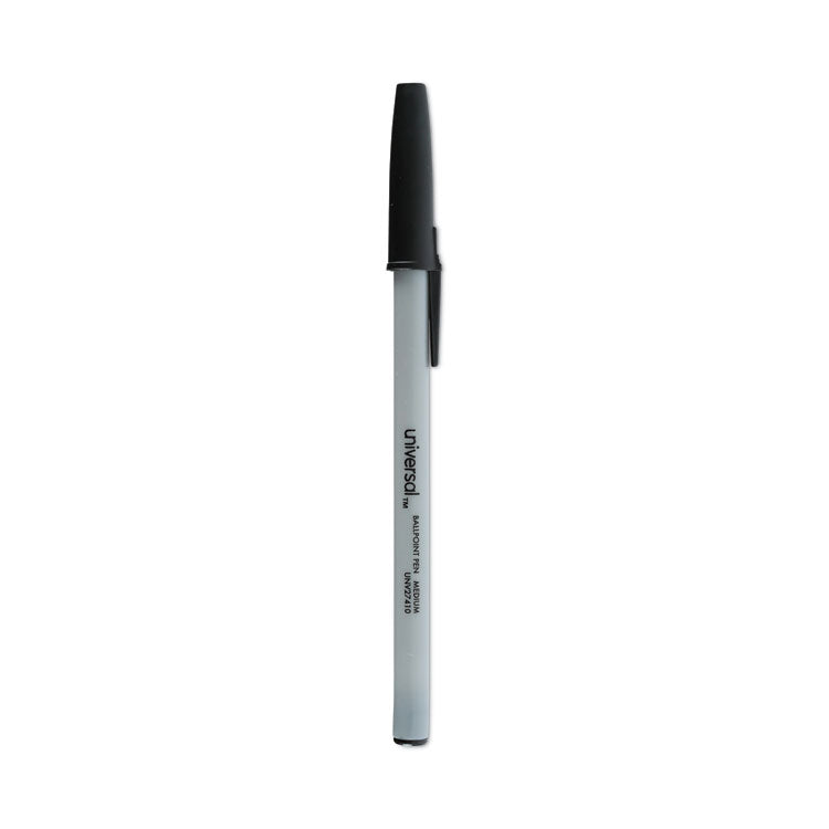 Universal™ Ballpoint Pen, Stick, Medium 1 mm, Black Ink, Gray/Black Barrel, Dozen (UNV27410) Pack of 12
