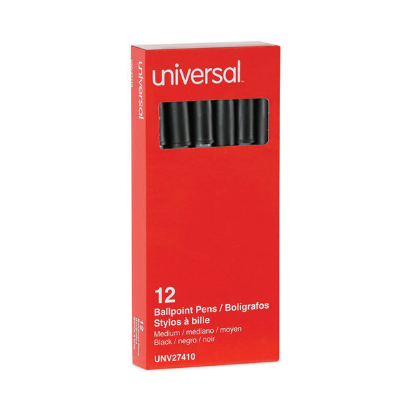 Universal™ Ballpoint Pen, Stick, Medium 1 mm, Black Ink, Gray/Black Barrel, Dozen (UNV27410)