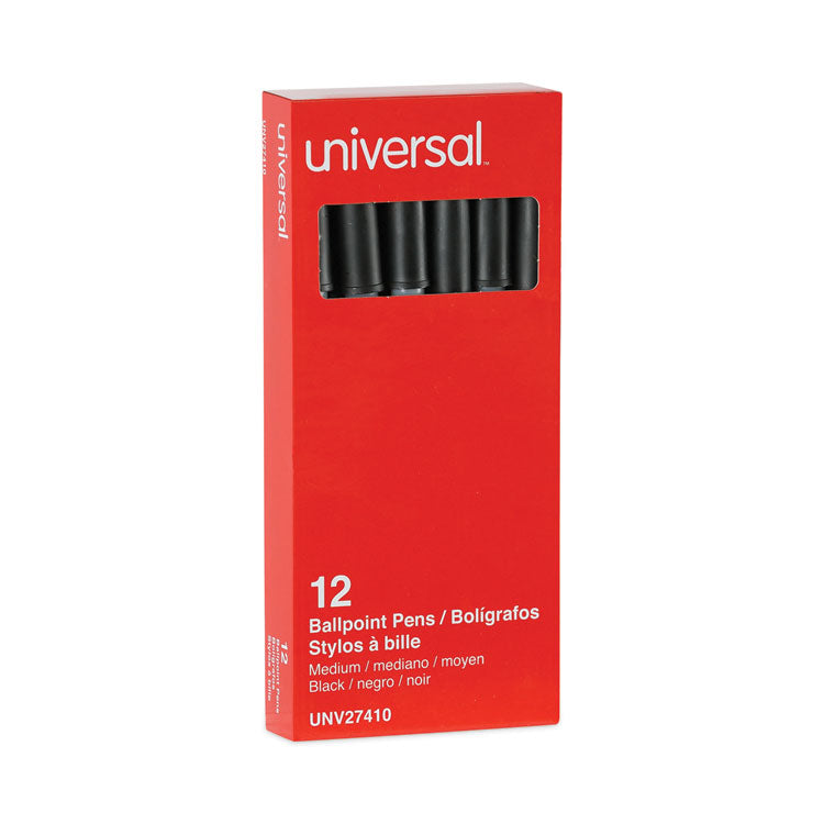 Universal™ Ballpoint Pen, Stick, Medium 1 mm, Black Ink, Gray/Black Barrel, Dozen (UNV27410) Pack of 12