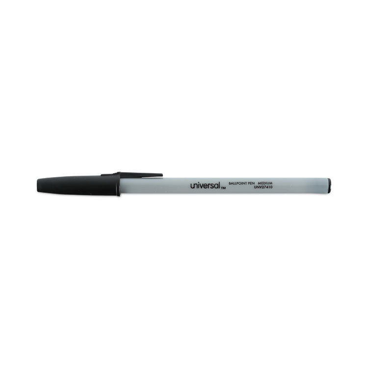 Universal™ Ballpoint Pen, Stick, Medium 1 mm, Black Ink, Gray/Black Barrel, Dozen (UNV27410) Pack of 12