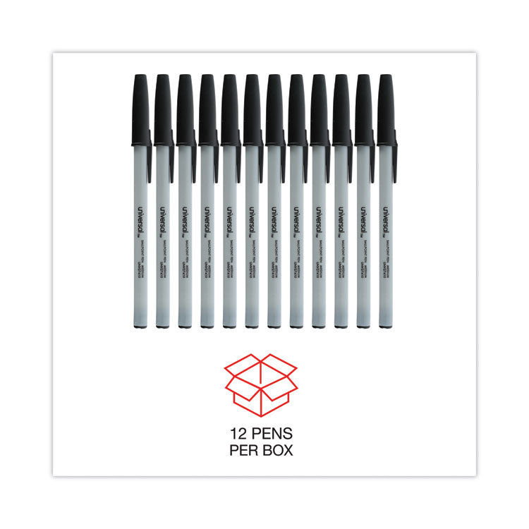 Universal™ Ballpoint Pen, Stick, Medium 1 mm, Black Ink, Gray/Black Barrel, Dozen (UNV27410) Pack of 12